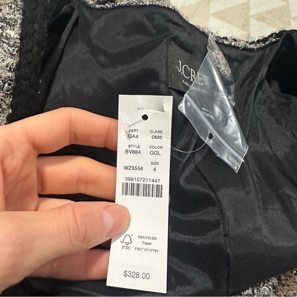 J crew Collection V-neck lady dress in tinsel tweed  Gold Grey Lurex Tweed - Picture 5 of 5